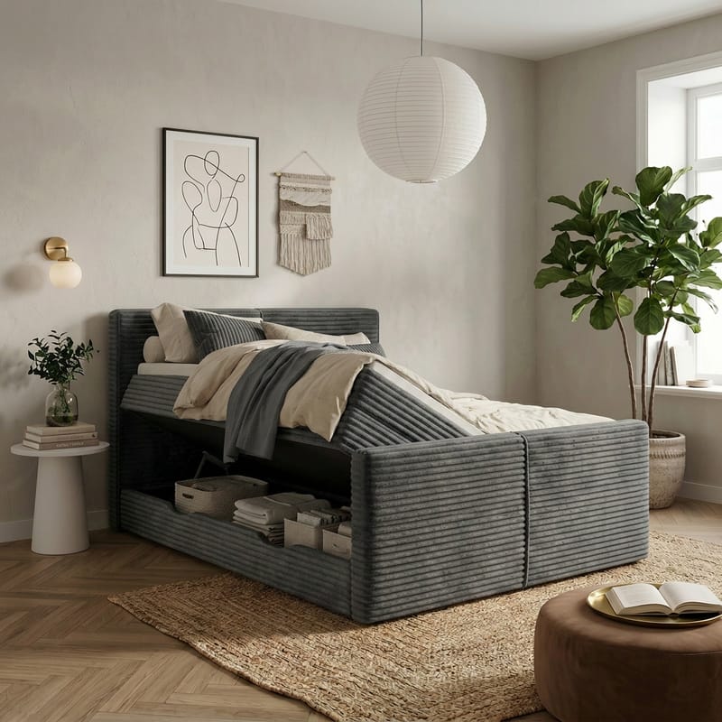 Sengepakke Kontinentalseng Sorvin 180x200 cm med opbevaring med løftemekanisme - Grafit/Mørkegrå - Møbler - Senge - Kontinentalsenge