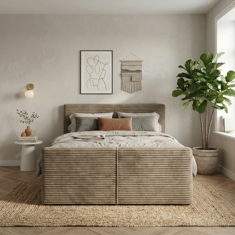 Sengepakke Kontinentalseng Sorvin 180x200 cm med opbevaring med løftemekanisme - Varm beige - Møbler - Senge - Kontinentalsenge