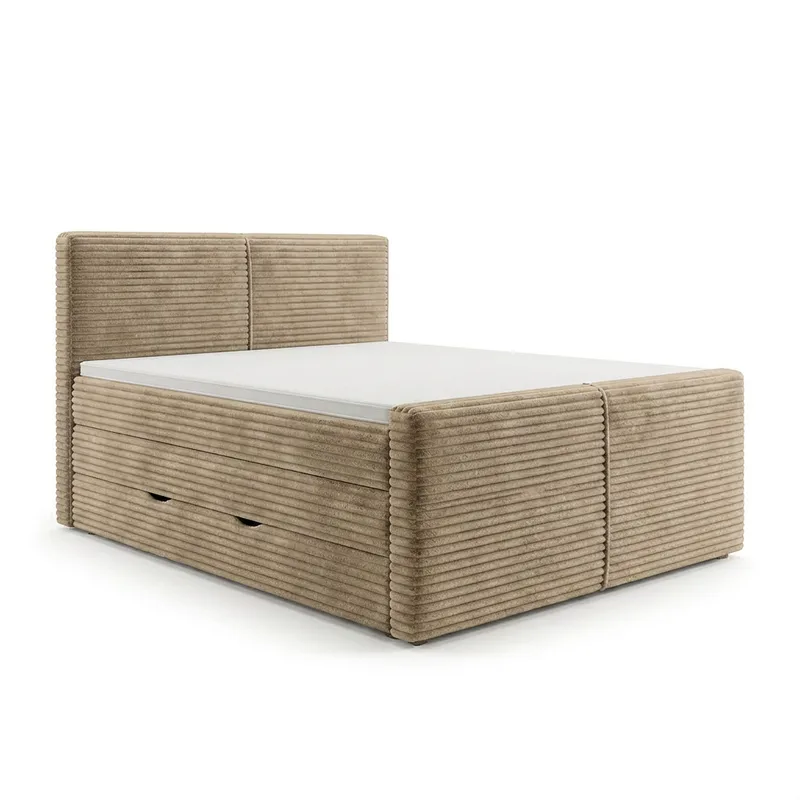 Sengepakke Kontinentalseng Sorvin 180x200 cm med opbevaring med løftemekanisme, Varm beige