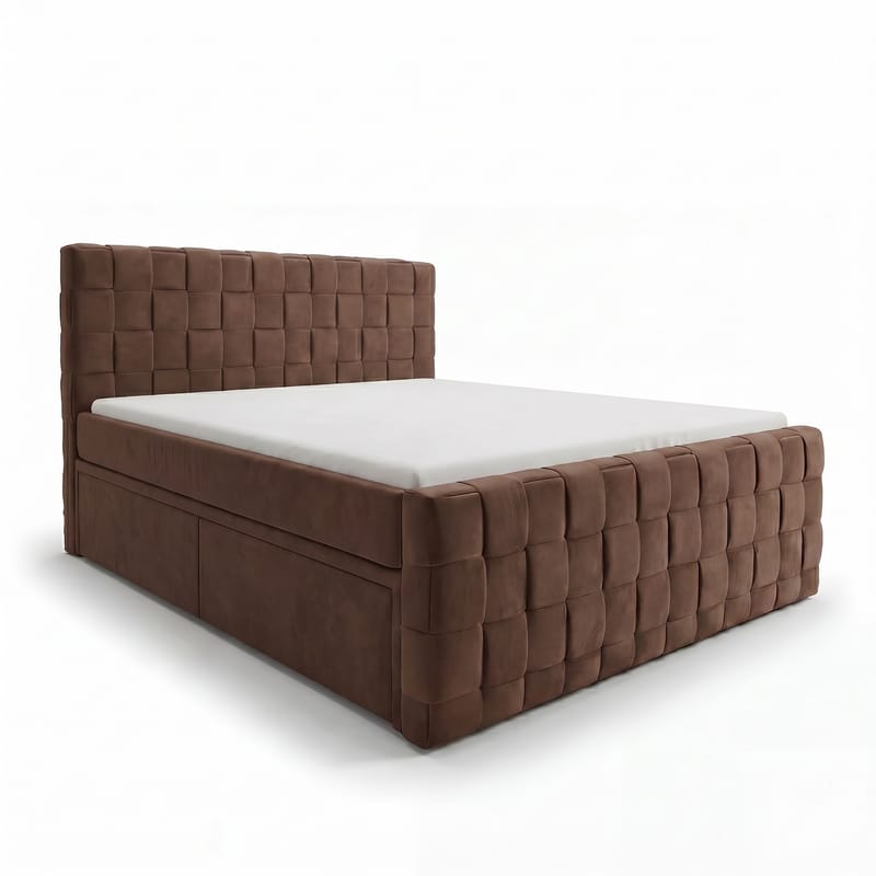 Sengepakke Kontinentalseng Tyrosen 140x200 cm med skuffeopbevaring, chokolade