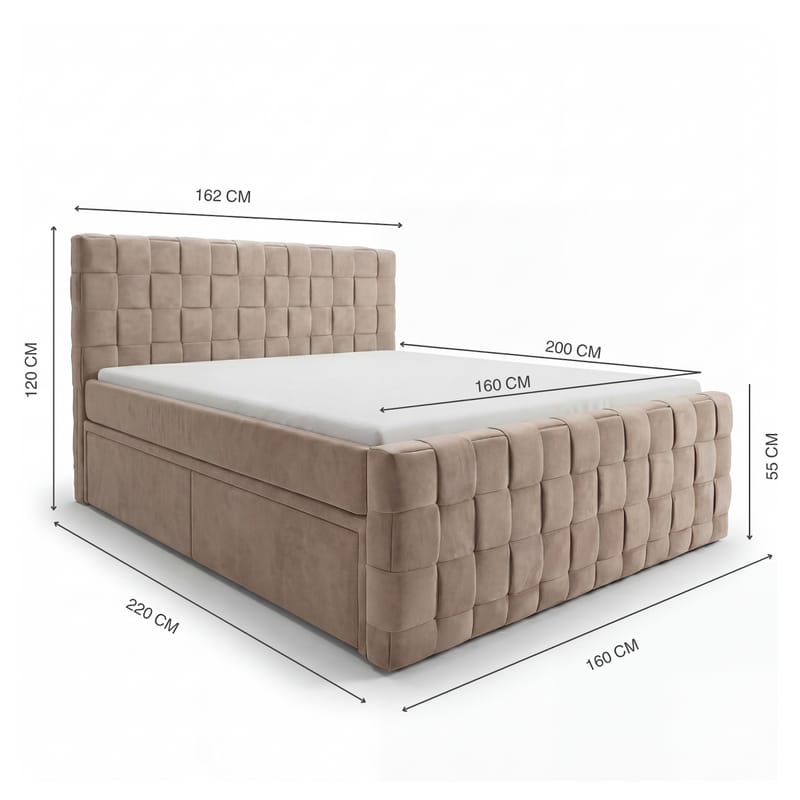 Sengepakke Kontinentalseng Tyrosen 160x200 cm med skuffeopbevaring - Varm beige - Møbler - Senge - Kontinentalsenge