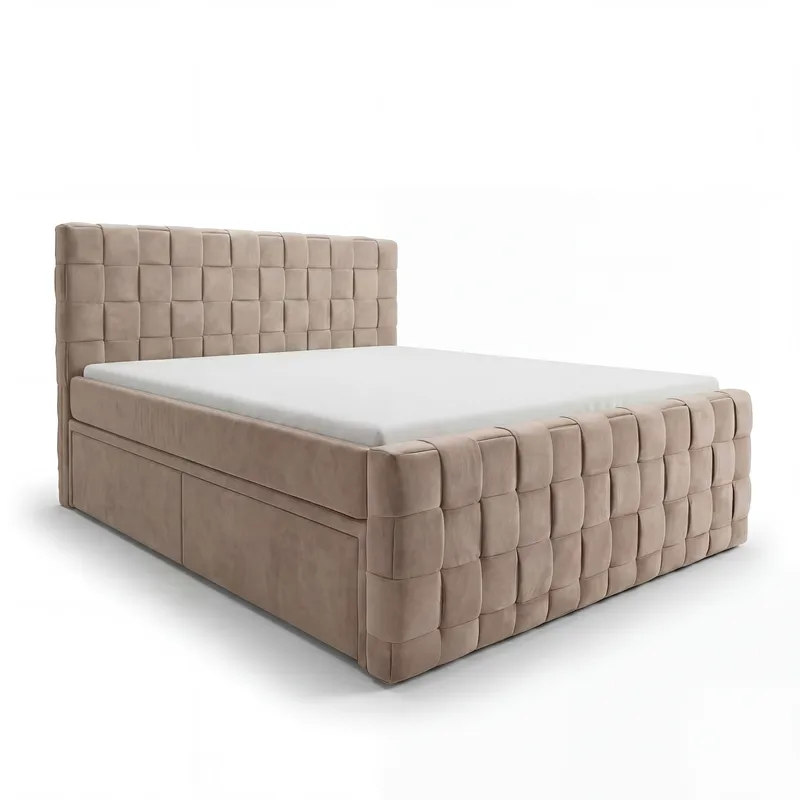 Sengepakke Kontinentalseng Tyrosen 160x200 cm med skuffeopbevaring, Varm beige