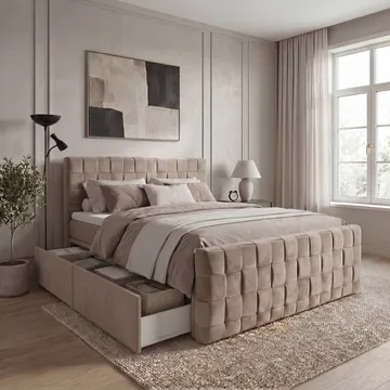 Sengepakke Kontinentalseng Tyrosen 180x200 cm med skuffeopbevaring - varm beige - Møbler - Senge - Kontinentalsenge