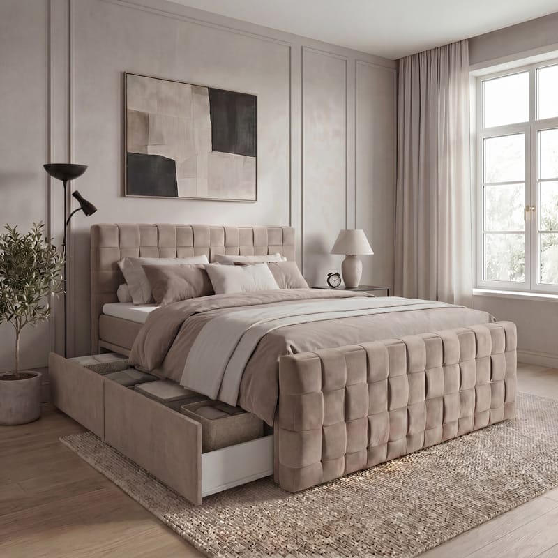 Sengepakke Kontinentalseng Tyrosen 180x200 cm med skuffeopbevaring - varm beige - Møbler - Senge - Kontinentalsenge