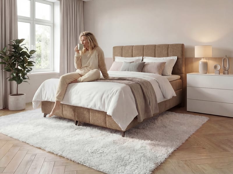 Sengepakke Kontinentalseng Vyrosen 140x200 cm med opbevaring med løft - beige - Møbler - Senge - Kontinentalsenge