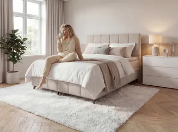 Sengepakke Kontinentalseng Vyrosen 140x200 cm med opbevaring med løft - cremet beige - Møbler - Senge - Kontinentalsenge