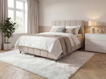 Sengepakke Kontinentalseng Vyrosen 160x200 cm med opbevaring med løft - cremet beige - Møbler - Senge - Kontinentalsenge