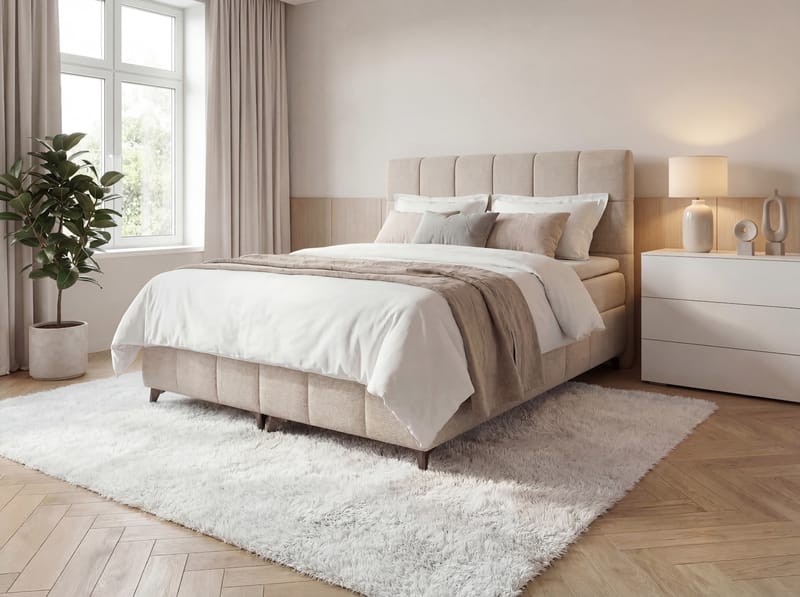 Sengepakke Kontinentalseng Vyrosen 160x200 cm med opbevaring med løft - cremet beige - Møbler - Senge - Kontinentalsenge