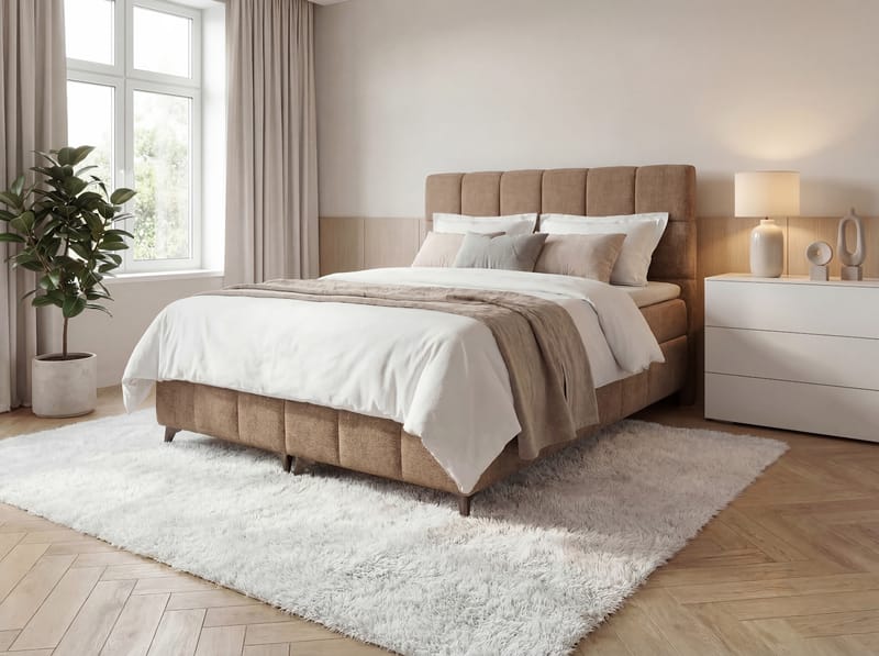 Sengepakke Kontinentalseng Vyrosen 180x200 cm med opbevaring med løft - beige - Møbler - Senge - Kontinentalsenge