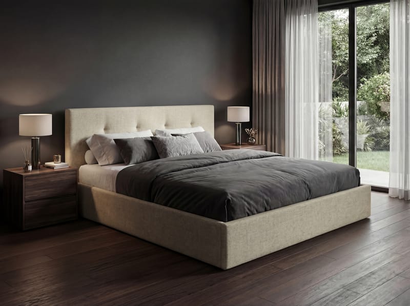 Sengeramme Deylinor 140x200 cm med opbevaring med løft - beige - Møbler - Senge - Sengeramme & sengestel