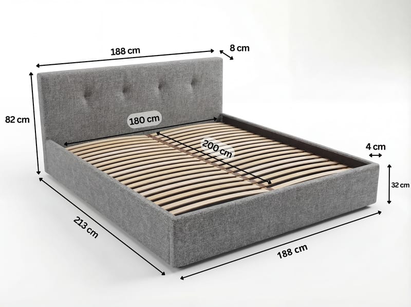 Sengeramme Deylinor 160x200 cm med opbevaring med løft - grå - Møbler - Senge - Sengeramme & sengestel
