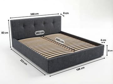 Sengeramme Deylinor 180x200 cm med opbevaring med løft - Grafit - Møbler - Senge - Sengeramme & sengestel