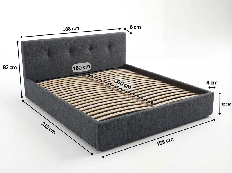 Sengeramme Deylinor 180x200 cm med opbevaring med løft - Grafit - Møbler - Senge - Sengeramme & sengestel