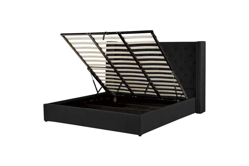 Sengeramme og sengestel Seng med opbevaring Lubbon Sort||Sølv 180x200, undefined