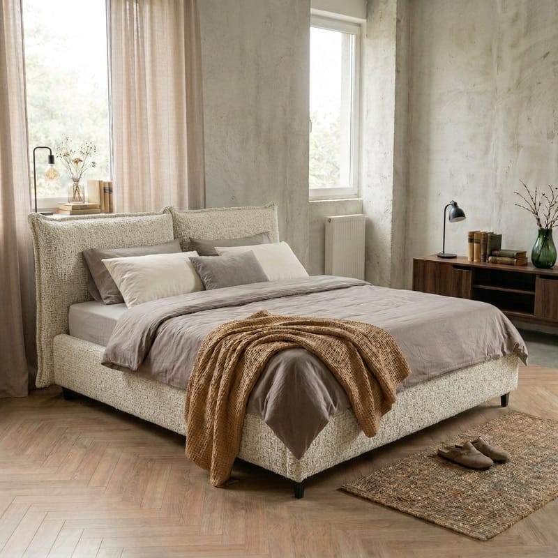 Sengeramme Rynorin 140x200 cm med opbevaring med løft - beige - Møbler - Senge - Sengeramme & sengestel