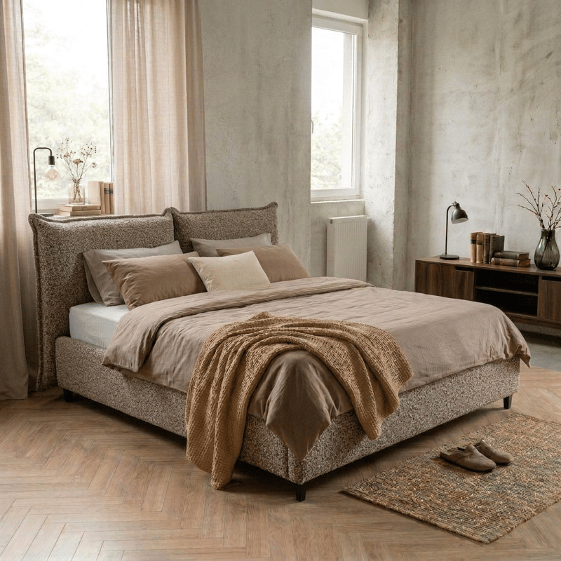 Sengeramme Rynorin 140x200 cm med opbevaring med løft - gråbeige - Møbler - Senge - Sengeramme & sengestel