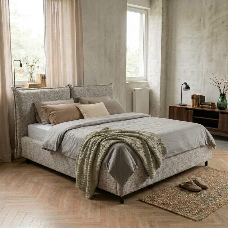 Sengeramme Rynorin 160x200 cm med opbevaring med løft - lys gråbeige - Møbler - Senge - Sengeramme & sengestel