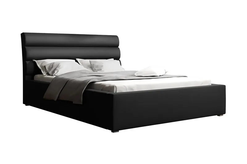 Adrianah Seng med Skjult Opbevaring 200x200 cm i Plys med Sengegavl, Sort