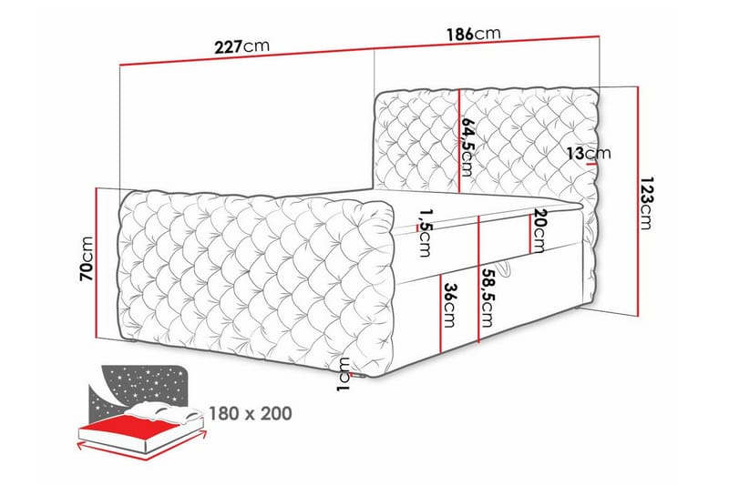 Almancil Sengepakke med Opbevaring 180x200 cm i Fløjl med Sengegavl + Topmadras - Sort - Møbler - Senge - Sengeramme & sengestel