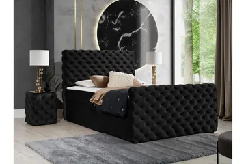 Almancil Sengepakke med Opbevaring 180x200 cm i Fløjl med Sengegavl + Topmadras - Sort - Møbler - Senge - Sengeramme & sengestel