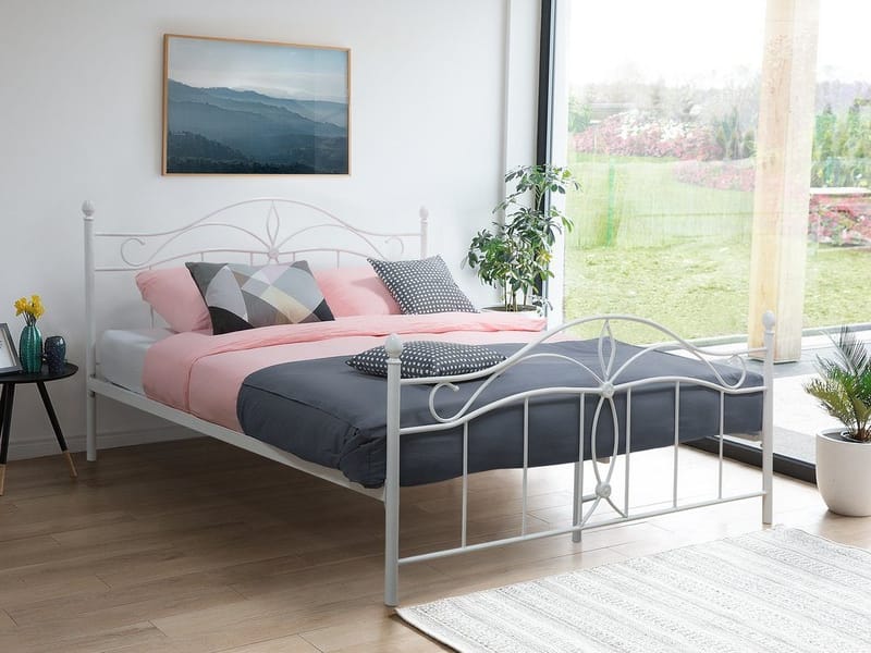 Antlia Dobbeltseng 180x200 cm i Metal med Sengegavl, Hvid