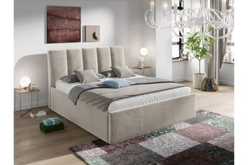Aviemore Sengeramme 140x200 cm i Fløjl med Sengegavl og Opbevaring - Beige - Møbler - Senge - Sengeramme & sengestel