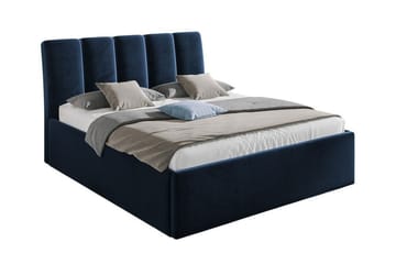 Aviemore Sengeramme 140x200 cm i Fløjl med Sengegavl og Opbevaring - Blå - Møbler - Senge - Sengeramme & sengestel