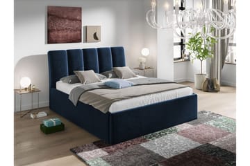 Aviemore Sengeramme 160x200 cm i Fløjl med Sengegavl og Opbevaring - Blå - Møbler - Senge - Sengeramme & sengestel