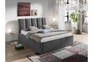 Aviemore Sengeramme med Opbevaring 180x200 cm i Fløjl med Sengegavl - Grå - Møbler - Senge - Sengeramme & sengestel