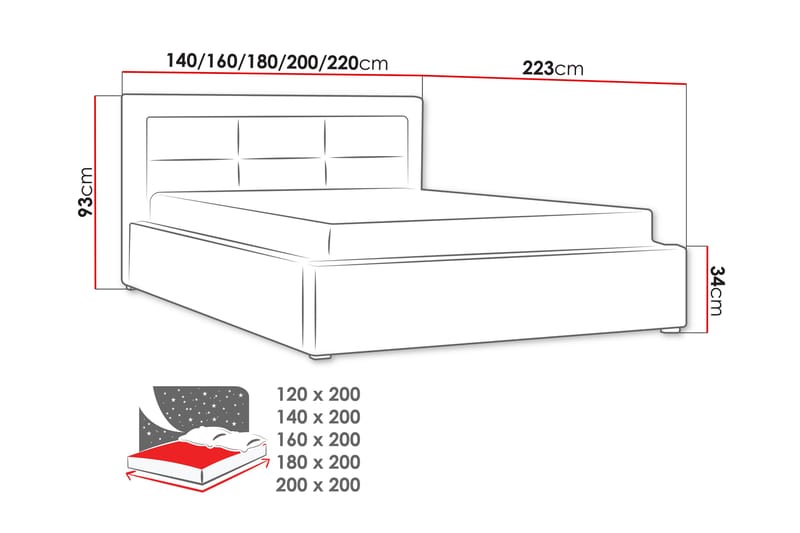 Axlunda Seng 200x200 cm Metalramme - Lysegrå - Sengeramme & sengestel