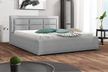 Axlunda Sengeramme 200x200 cm i Stof med Lift-up Opbevaring og Sengegavl - Grå - Møbler - Senge - Sengeramme & sengestel