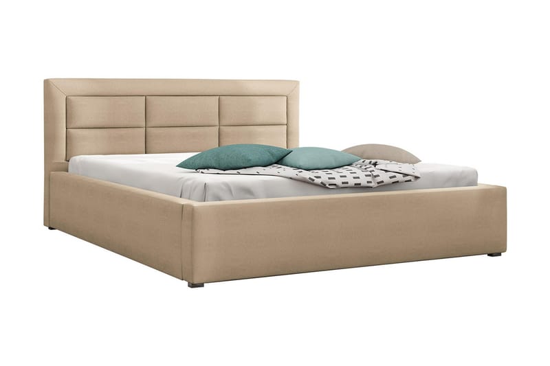 Axlunda Sengeramme 200x200 cm i Stof med Opbevaring og Sengegavl, Beige
