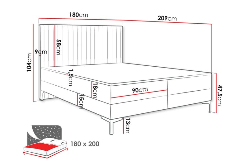 Bandon Sengeramme 180x200 cm - Beige - Sengeramme & sengestel