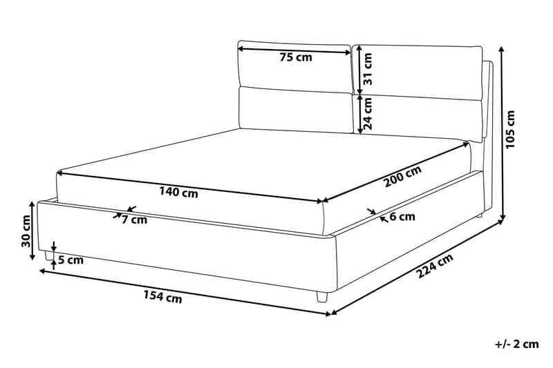 Batilly Dobbeltseng 140x200 cm med Opbevaring - Grå - Sengeramme & sengestel