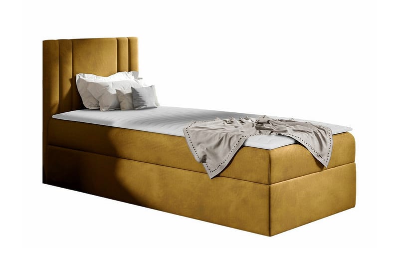Betvallen Sengepakke 90x200 cm med Sengegavl + Topmadras med Fasthedsgrad Medium, Gul