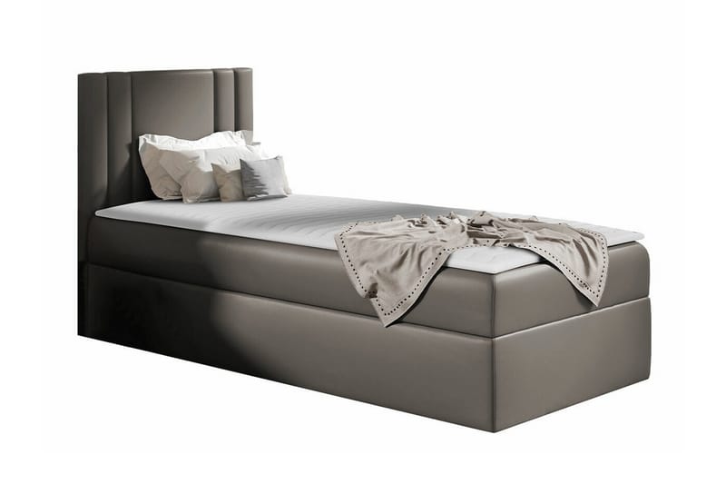 Betvallen Sengepakke med Opbevaring 90x200 cm med Sengegavl + Topmadras, Taupe