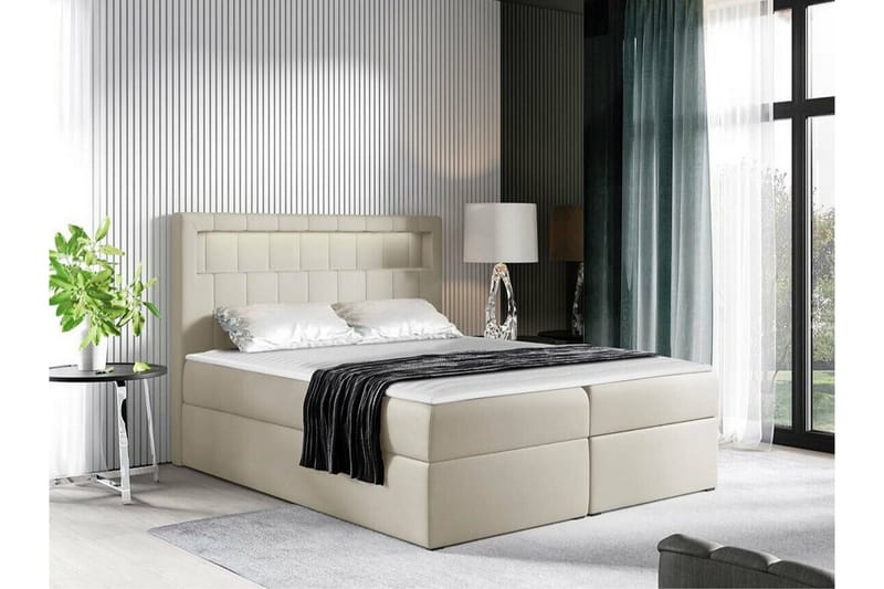 Boisdale Sengepakke 140x200 cm med Sengegavl + Topmadras med Fasthedsgrad Medium - Beige - Møbler - Senge - Sengeramme & sengestel