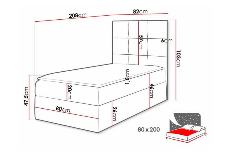 Boisdale Sengepakke med Opbevaring 80x200 cm med Sengegavl + Topmadras - Rød - Møbler - Senge - Sengeramme & sengestel