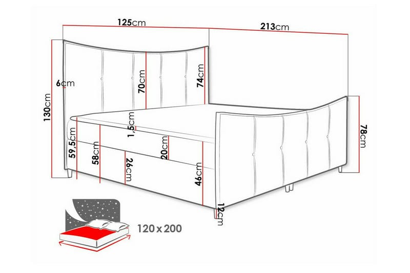 Boisdale Sengeramme 120x200 cm - Rød - Møbler - Senge - Sengeramme & sengestel