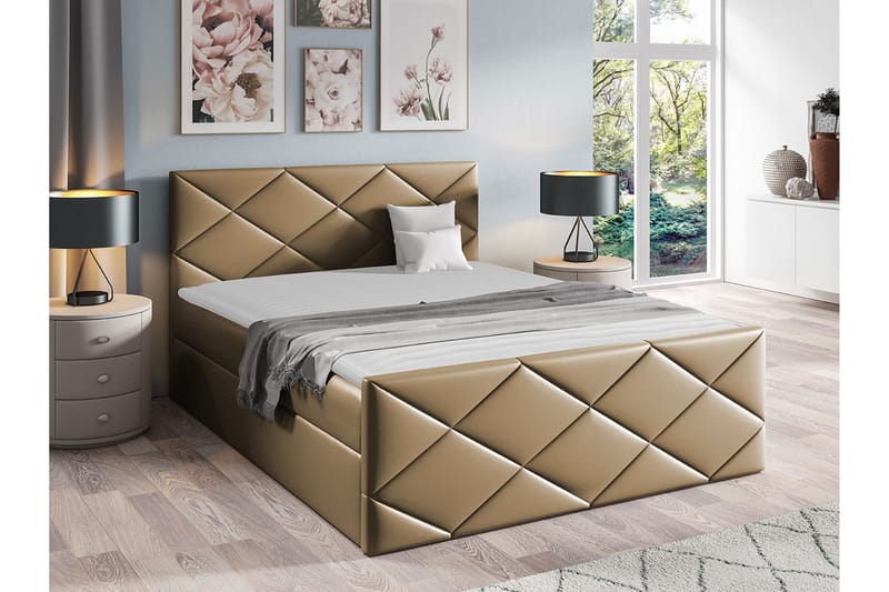 Boisdale Sengeramme 140x200 cm i Kunstlæder med Fasthedsgrad Medium - Mørkebeige - Møbler - Senge - Sengeramme & sengestel