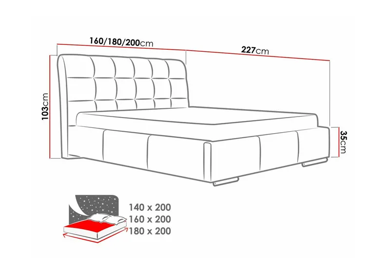 Boisdale Sengeramme 140x200 cm i Stof med Opbevaring og Sengegavl - Mørkeblå - Møbler - Senge - Sengeramme & sengestel