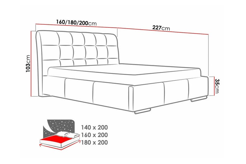 Boisdale Sengeramme 140x200 cm i Stof med Opbevaring og Sengegavl - Sort - Møbler - Senge - Sengeramme & sengestel
