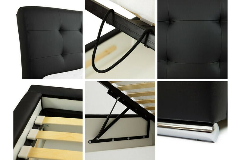 Boisdale Sengeramme 140x200 cm i Stof med Opbevaring og Sengegavl - Sort - Møbler - Senge - Sengeramme & sengestel
