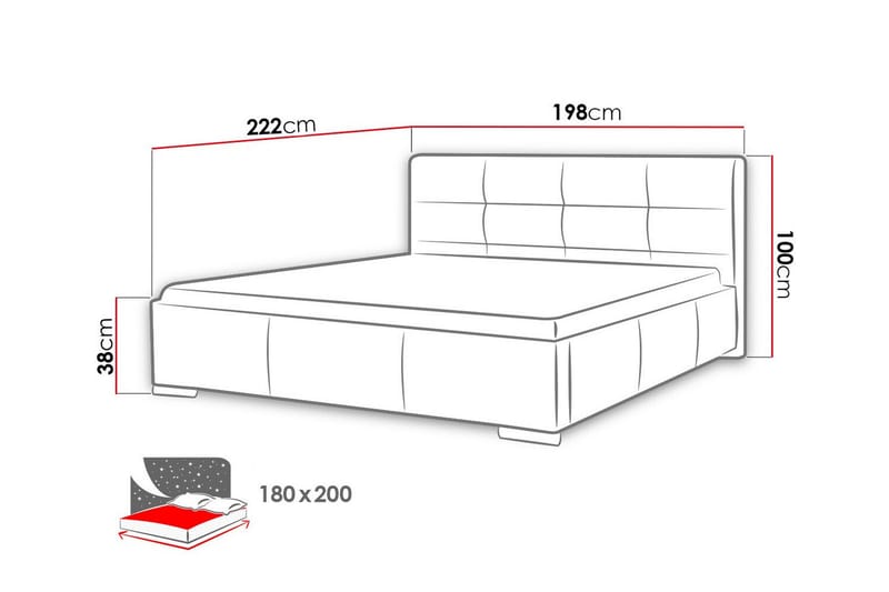 Boisdale Sengeramme 180x200 cm - Rød - Sengeramme & sengestel