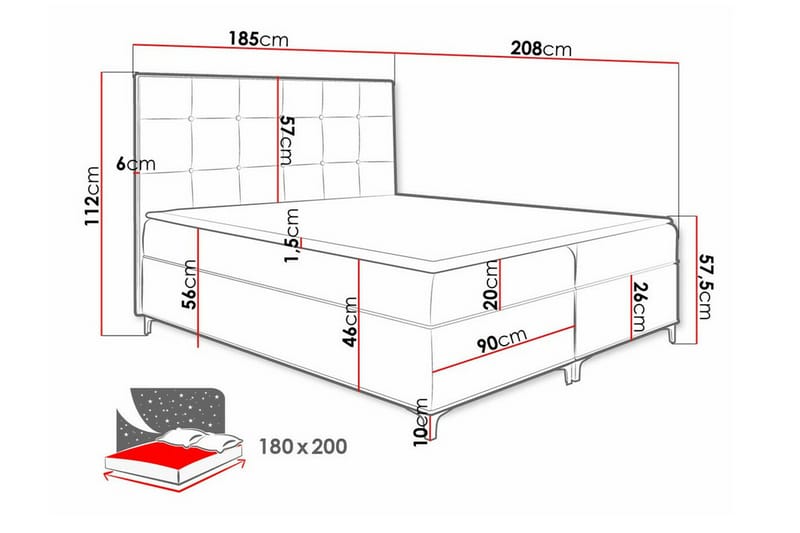 Boisdale Sengeramme 180x200 cm - Rød - Sengeramme & sengestel