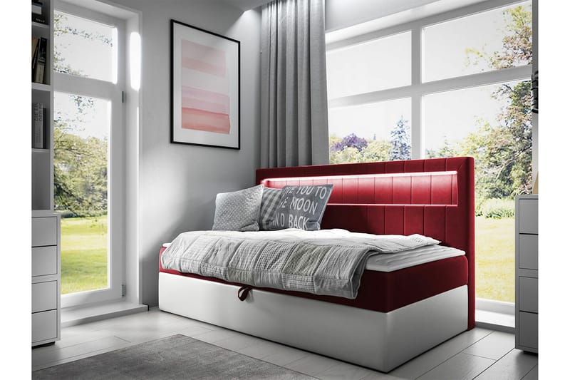 Boisdale Sengeramme 90x200 cm - Rød/Hvid - Møbler - Senge - Sengeramme & sengestel