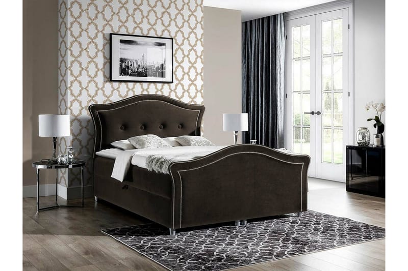 Boisdale Sengeramme med Opbevaring 140x200 cm i Fløjl med Fasthedsgrad Medium - Brun - Møbler - Senge - Sengeramme & sengestel