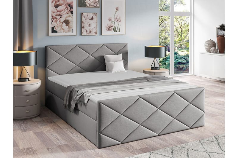 Boisdale Sengeramme med Opbevaring 140x200 cm i Stof med Fasthedsgrad Medium - Grå - Møbler - Senge - Sengeramme & sengestel