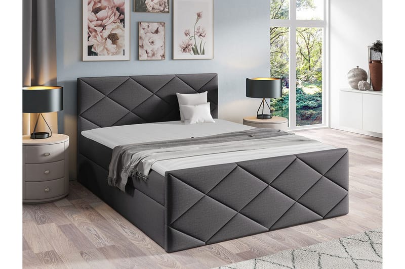 Boisdale Sengeramme med Opbevaring 140x200 cm i Stof med Fasthedsgrad Medium - Grå - Møbler - Senge - Sengeramme & sengestel