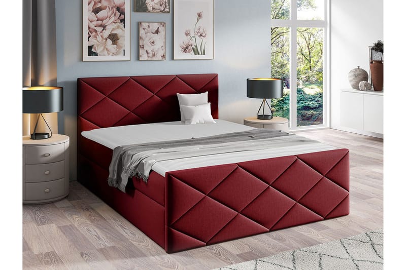 Boisdale Sengeramme med Opbevaring 140x200 cm i Stof med Fasthedsgrad Medium - Rød - Møbler - Senge - Sengeramme & sengestel